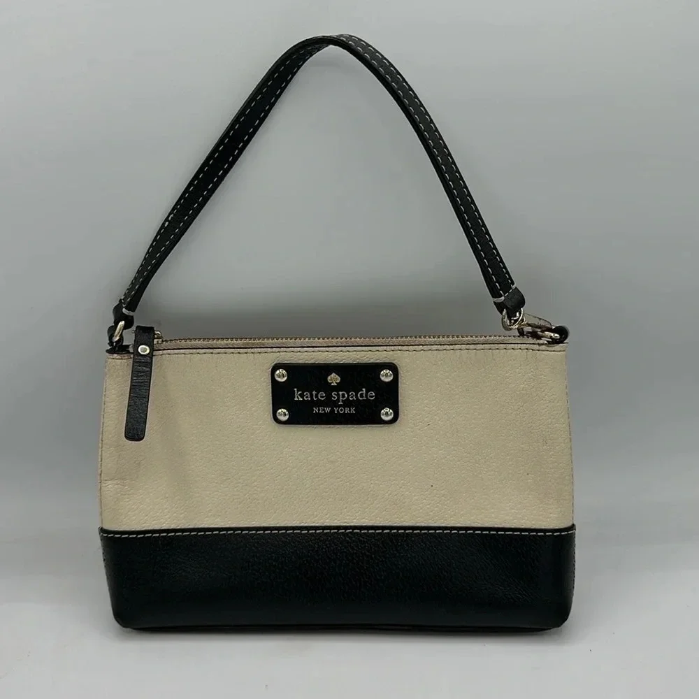 Kate Spade colorblock black & cream leather wristlet / small handbag